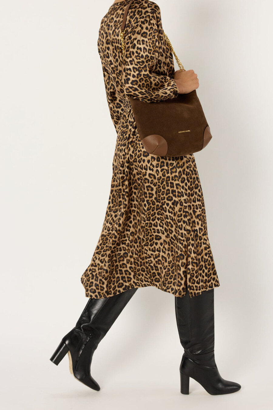 midiklänning i satin med leopardmönster - liloux