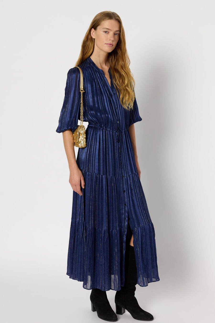 maxiklänning i satin med lurex - lydie