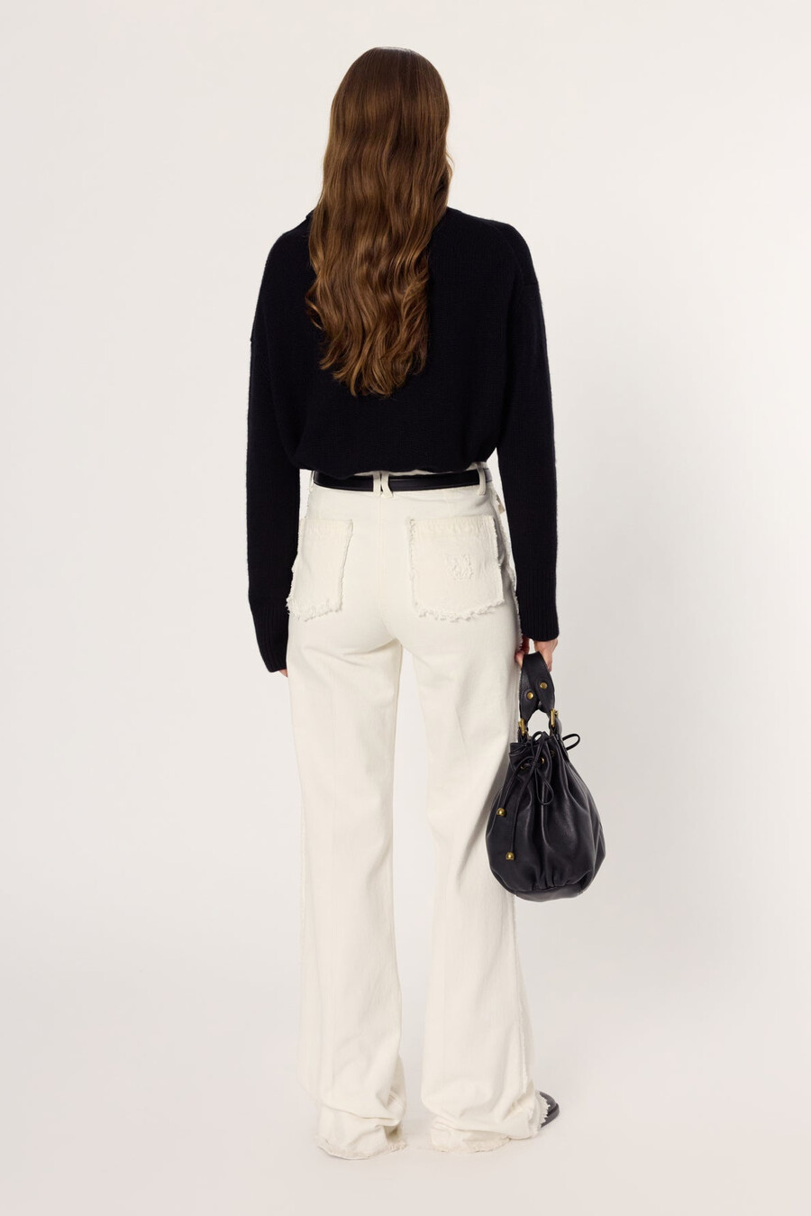 ecru utsvängda jeans med fransar - anna