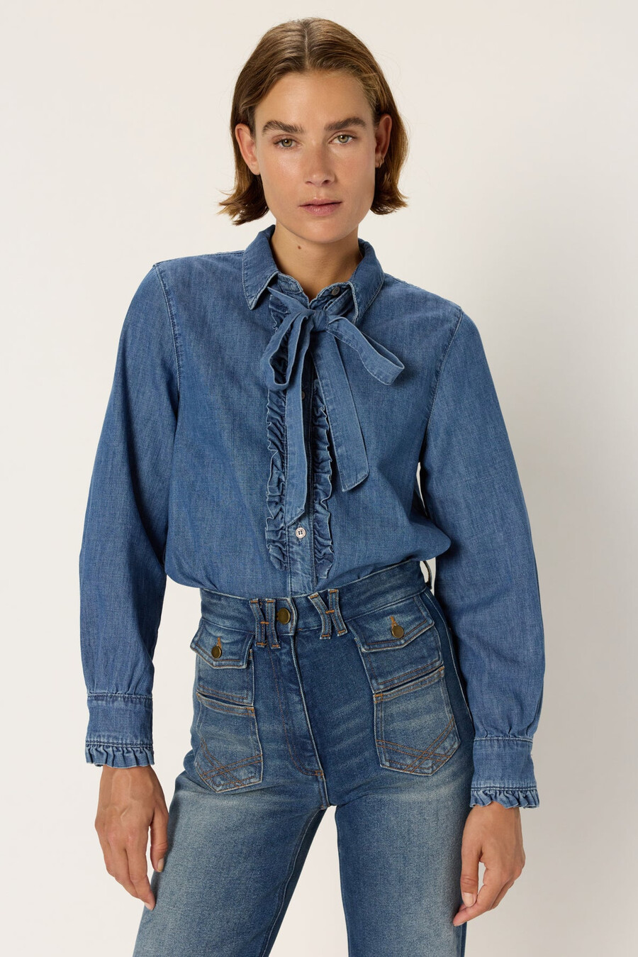 jeansskjorta med jabotar - alia